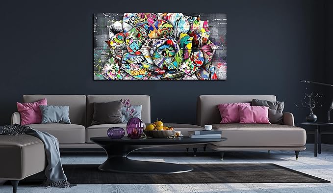 SIXTTART Flower Pictures Wall-Decor - Banksy Street Wall Art - Large Abstract Canvas Wall Art Ready To Hang Size 59" x 29"