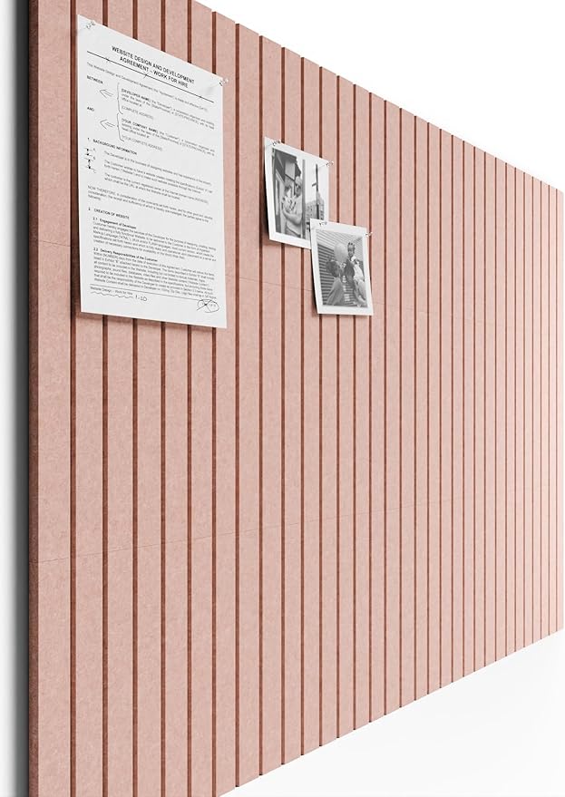 Bumusty Large Cork Board Alternative-48 x 36" Felt Bulletin Board Tiles, with 30 Pushpins, 70 Adhesive Tabs, 12-Pack Slat Wall Paneling, Cork Boards for Office Push Pin Board Felt Board-Pink