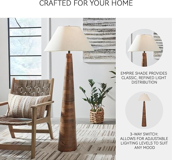 Signature Design by Ashley Danset Contemporary Wood Floor Lamp with 3-Way Switch, Light Brown