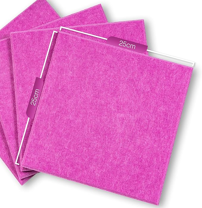 Bulletin Board 40x30in, 12 Count 9.8 x 9.8in Felt Wall Tiles with Removable Adhesive Tape, Cork Board Alternative for Walls, Wall Decor, Kids Art Display, Kids Room (Magenta Collection)