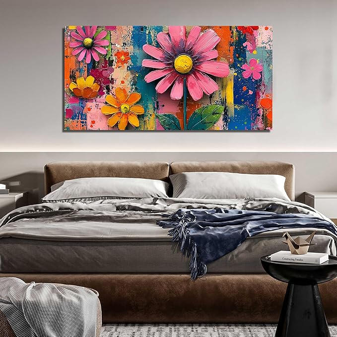 Colorful Flower Pictures Wall Art for Bedroom Home Office Decor for Women Large Prints Wall Art for Apartment Size 29 x 58 Inch