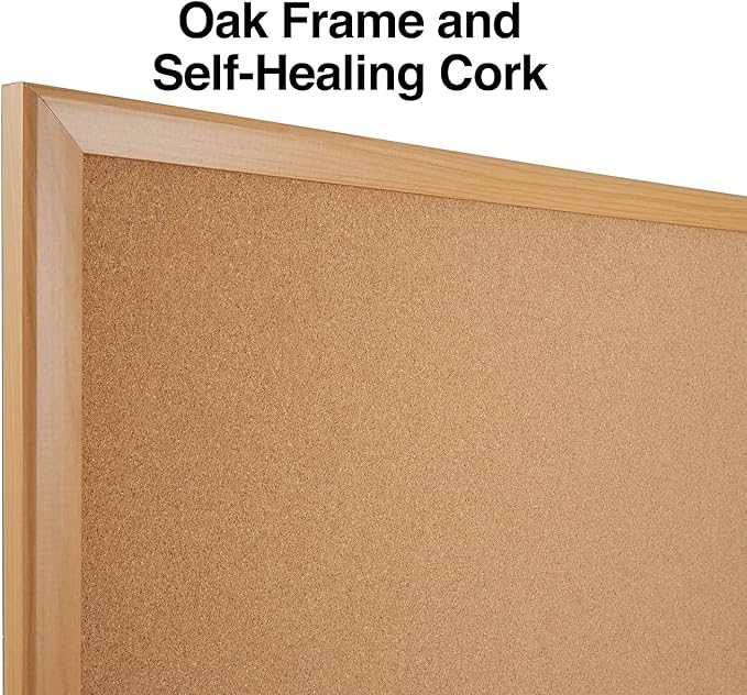 Staples Standard Durable Cork Bulletin Board, Oak Finish Frame, 4-ft x 3-ft