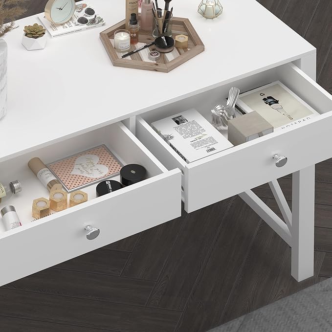WiberWi Home Office Desk with Drawers White Modern Writing Computer Desk, Small Makeup Vanity Table for Bedroom, Study Table for Home Office