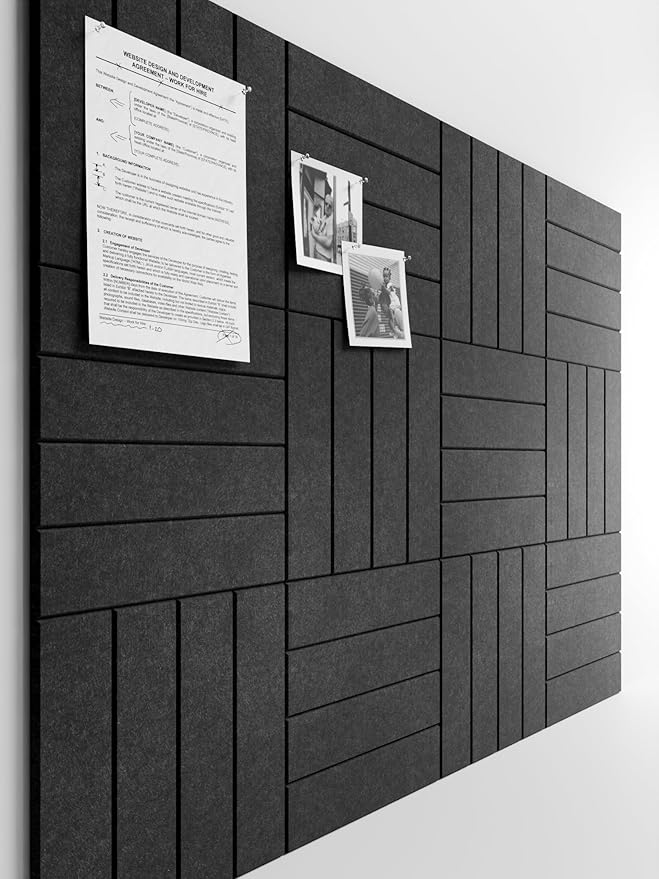 Bumusty Large Cork Board Alternative-48 x 36" Felt Bulletin Board Tiles, with 30 Pushpins, 70 Adhesive Tabs, 12-Pack Slat Wall Paneling, Cork Boards for Office Push Pin Board Felt Board-Charcoal Gray