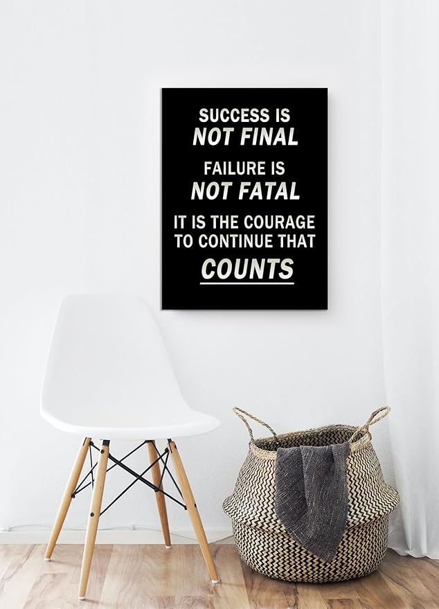 WYJDFART Motivational Wall Art Success Is Not Final Printed Modern Artwork Never Give Up Inspirational Wall Decor Canvas Poster for Home School Office Bedroom Framed Ready to Hang [18" W X 24" H]