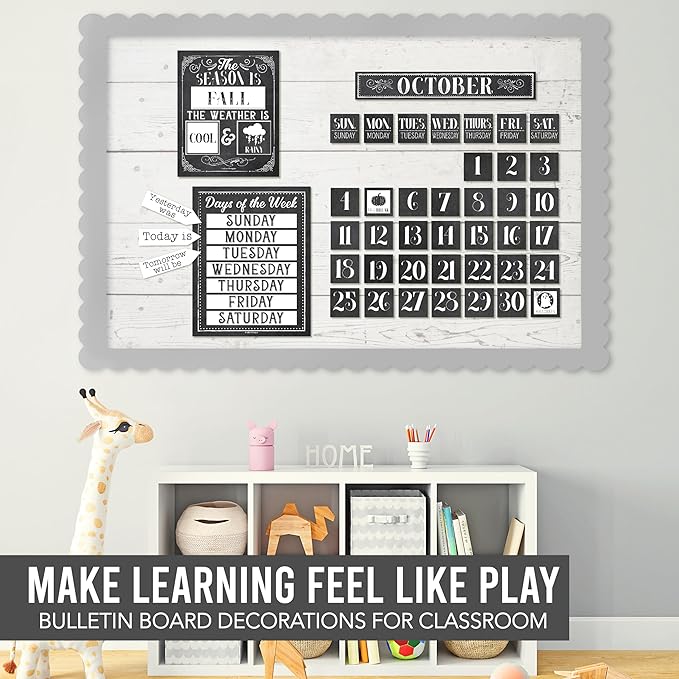 Hadley Designs Classroom Calendar Set Bulletin Board Decorations - Black White School Calendar for Classroom Decor, Kindergarten Preschool Elementary Teacher Must Haves, Homeschool Daycare Essentials