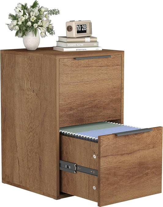 Wooden 2 Drawer File Cabinet, Wood Vertical Filing Cabinet Fits Hanging Files Letter Size for Home Office, Walnut