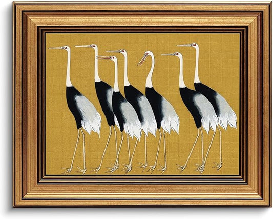 Gold Framed Wall Art Vintage Canvas Wall Art Seven Cranes Animals Artwork Artwork Prints Picture for Living Room Bedroom Farmhouse Bathroom Office Decor, 8x10