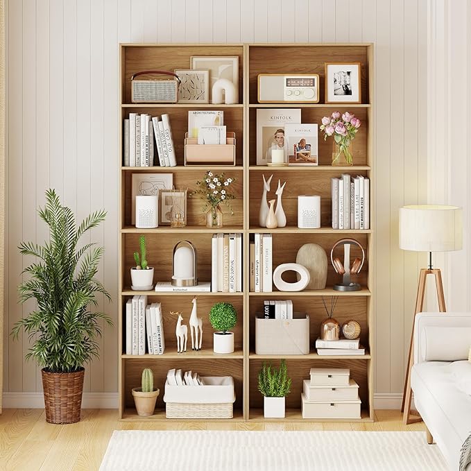 Giantex 6-Tier Bookcase, 70" Tall Wooden Bookshelf, Freestanding Storage Organizer w/Open Shelves, Anti-Tipping Kits, Modern Floor Standing Display Shelves for Living Room, Bedroom,Natural