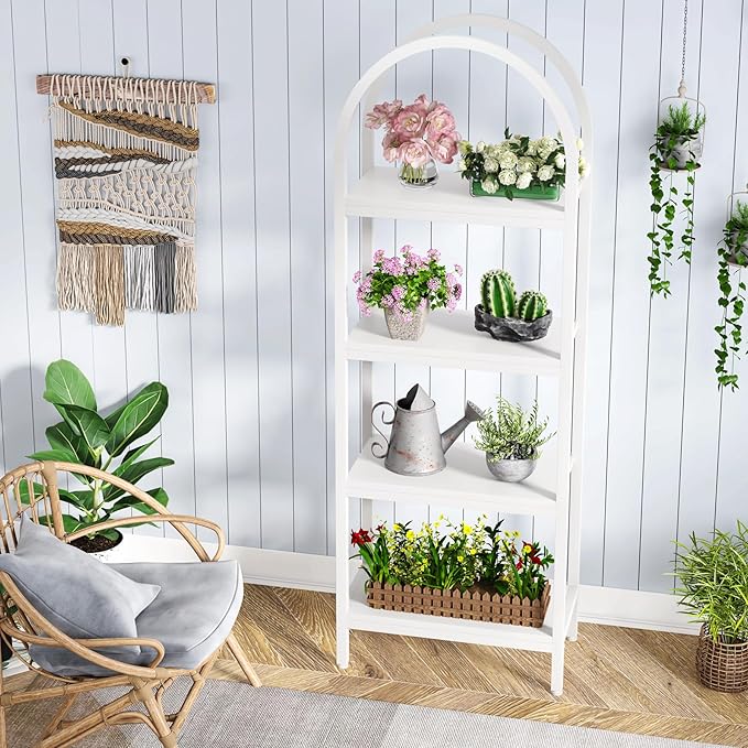 Tribesigns 4-Tier Open Bookshelf, 70.8" Industrial Wood Bookcase Storage Shelves with Metal Frame, Freestanding Display Rack Tall Shelving Unit for Office, Bedroom, Living Room (White, 1PC)