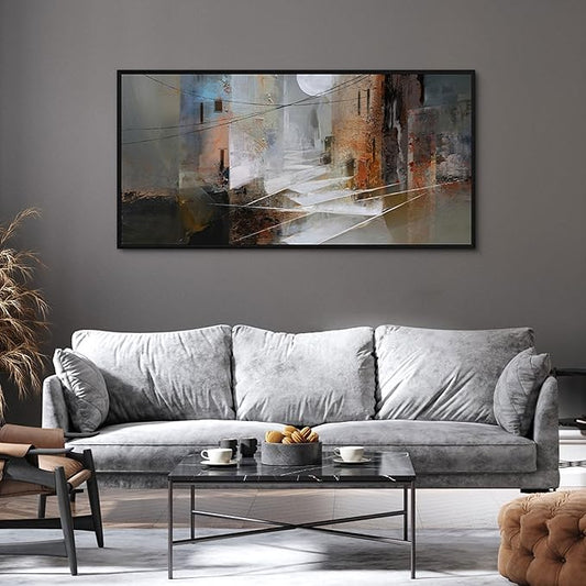 yiijeah Abstract Wall Art for Liiving Room Large Framed Artwork for Walls Mud-brown Canvas Decor Prints Pictures Bedroom Office Home Decor 58x29 Inches