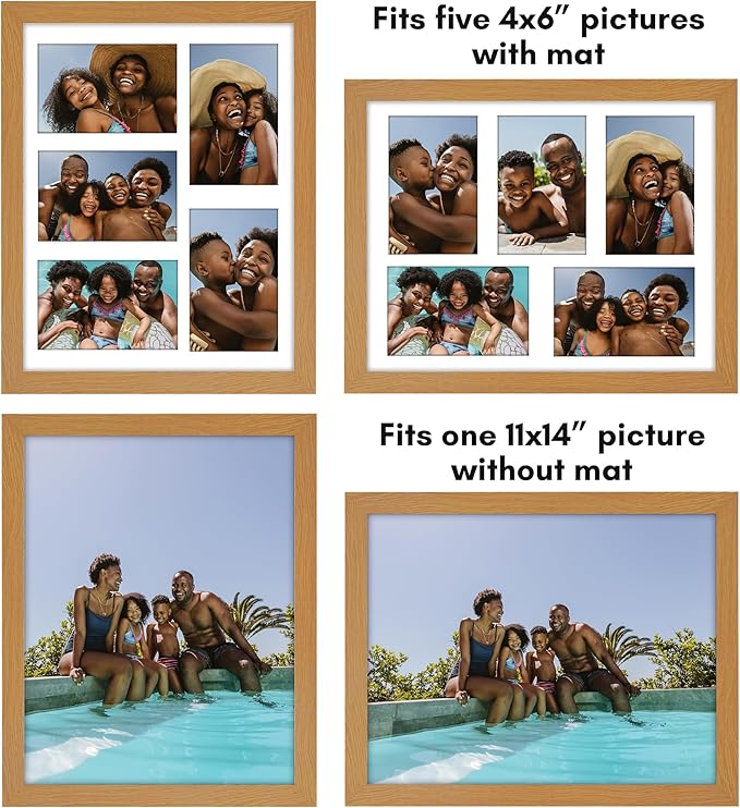 Americanflat 4x6 Collage Picture Frame with Shatter-Resistant Glass - Fits Five 4x6 Photos or Use as One 11x14 Picture Frame - Signature Collection - Collage Frames for Wall Display - Dark Oak