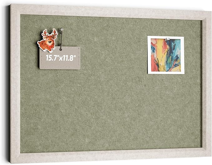 Fluxynara Felt Cork Board Alternative, Felt Bulletin Board 16" x 12" Oatmeal Frame with 8 Adhesive Tabs, Pin Board for Home Office, Classroom, Entryway, Kitchen Wall Decor—Sage