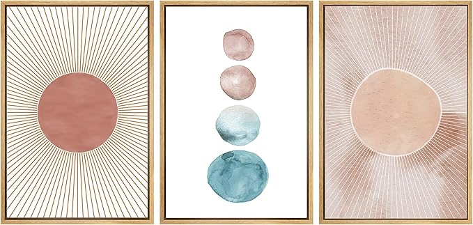 SIGNWIN Framed Wall Art Print Set Pastel Watercolor Dot & Ring Variety Shapes Abstract Illustrations Modern Art Minimalist Colorful Multicolor for Living Room, Bedroom, Office - 24"x36"x3 Natural