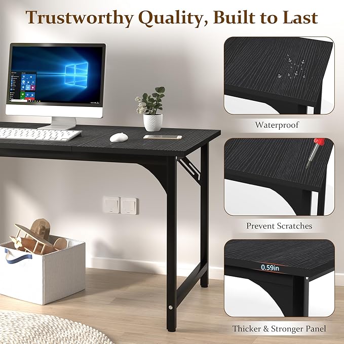 55 X 23.6 inch Computer Desk, Office Desk with Deeper & Thicker Desktop, Modern Simple Study Table with Sturdy Metal Frame & Large Legroom, Study Writing Work Desk for Home Office, Bedroom