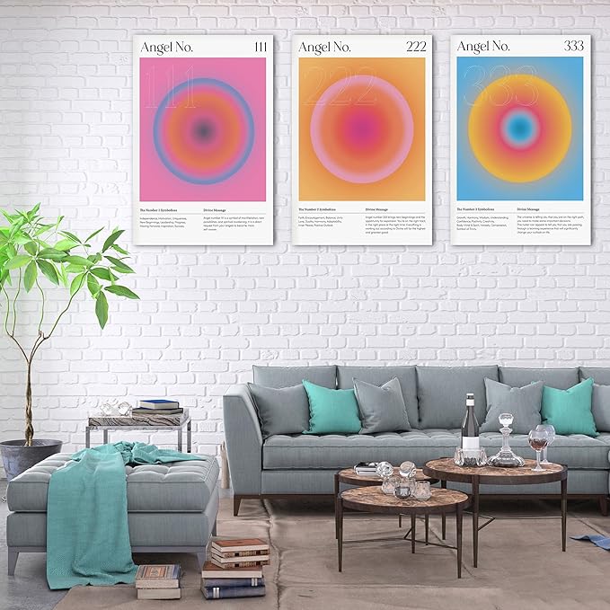 SHMAO Colorful Gradient Aura Angel Numbers Poster Canvas Wall Art for Room Aesthetic Inspirational Spiritual Wall Art Paintings Abstract Minimalist Wall Decor for Bedroom 24"x36" x 3 Pcs