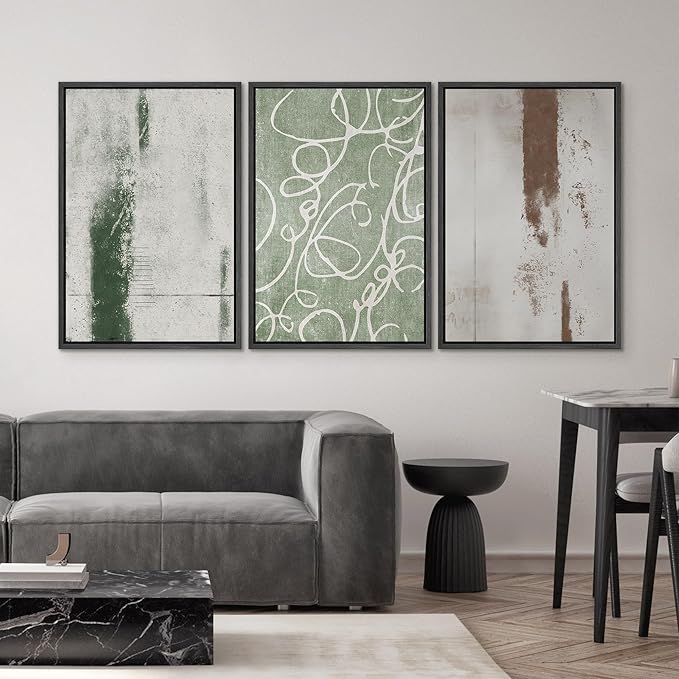 SIGNWIN Framed Canvas Print Wall Art Set Industrial Pastel Paint Strokes Abstract Geometric Illustrations Minimalism Modern Art Decorative Boho for Living Room, Bedroom, Office - 16"x24"x3 Black
