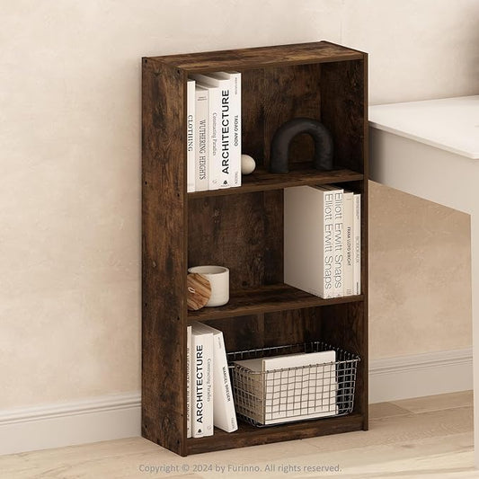 Furinno Basic Book Shelf, 3-Tier Modern Bookshelf, Bookcase with Open Shelves, 9.3 x 21.8 x 39.5, for Living Room, Bedroom, Home Office, Amber Oak