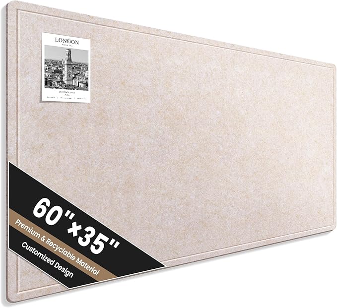 Large Bulletin Board, 60 X 35 Inches Felt Cork Board with 40 Pushpins, Foldable Felt Notice Pin Board Photo Display Board with Self-Adhesive Tape for Office Home School (Oatmeal, 60x35 inch)