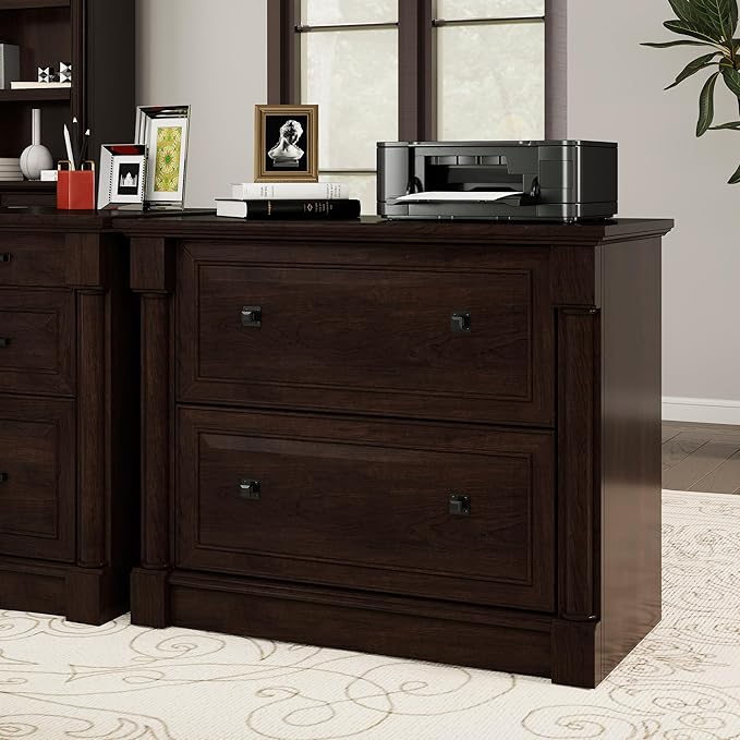 2-Drawer Roman Column File Cabinet, 36.8″ Wide Lateral File Cabinet with Hanging Folders, Fits Letter Legal A4 Sizes, Elegant Classic Design for Home Office Boss Room or Printer Stand, Dark Cherry