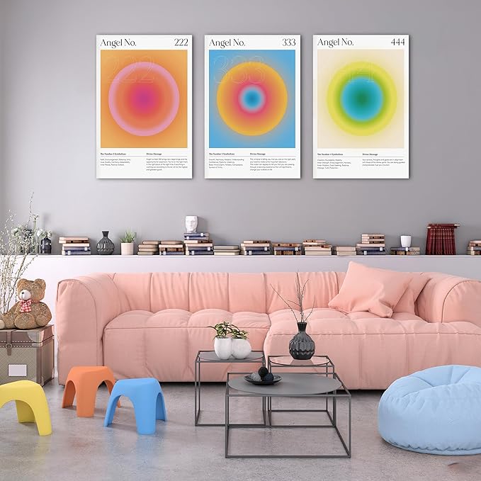 SHMAO Colorful Gradient Aura Angel Numbers Poster Canvas Wall Art for Room Aesthetic Inspirational Spiritual Wall Art Paintings Abstract Minimalist Wall Decor for Bedroom 20"x30" x 3 Pcs