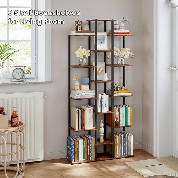 5-Tier Small Space Bookshelf,Sturdy Compact Bookcase for Study Room/Bedroom,Easy Assembly Wooden Storage Shelf（7.8” DRustic Brown