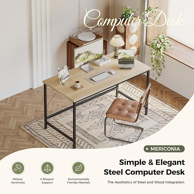 Mericonia 55 inch Computer Desk, Gaming Desk for Small Spaces, Modern Simple Style Table for Home Office, Study Student Writing Table