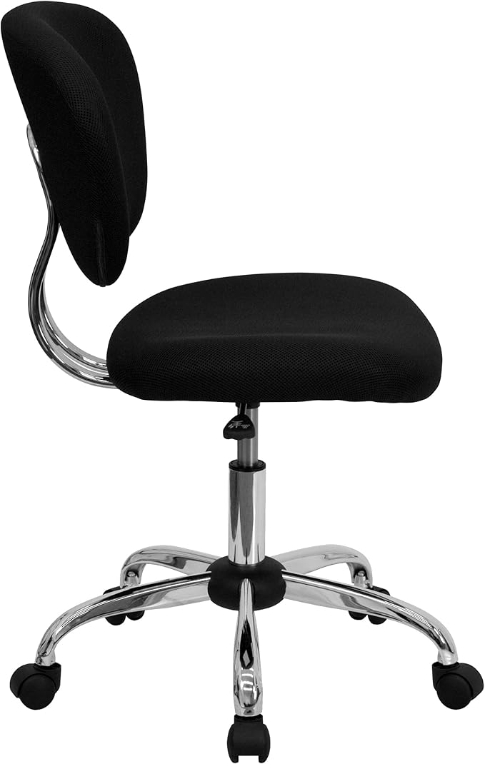Flash Furniture Beverly Mid-Back Swivel Mesh Office Chair with Padded Seat, Height-Adjustable Ergonomic Padded Office Desk Chair, Black/Chrome
