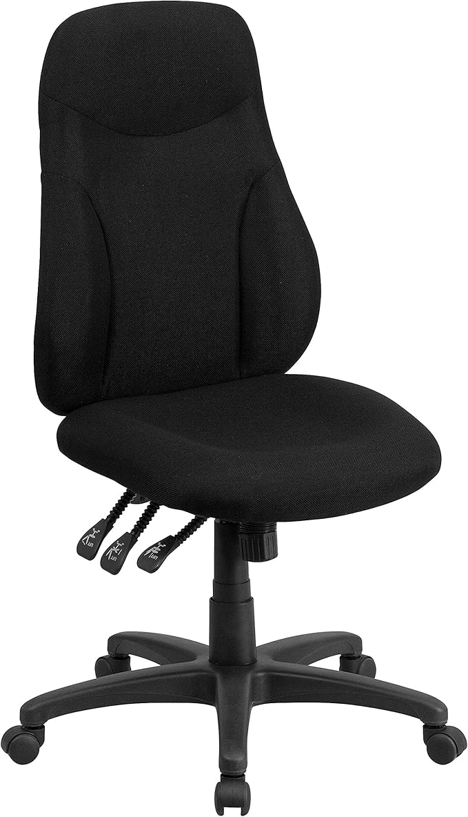Flash Furniture Hughes High Back Black Fabric Multifunction Swivel Ergonomic Task Office Chair