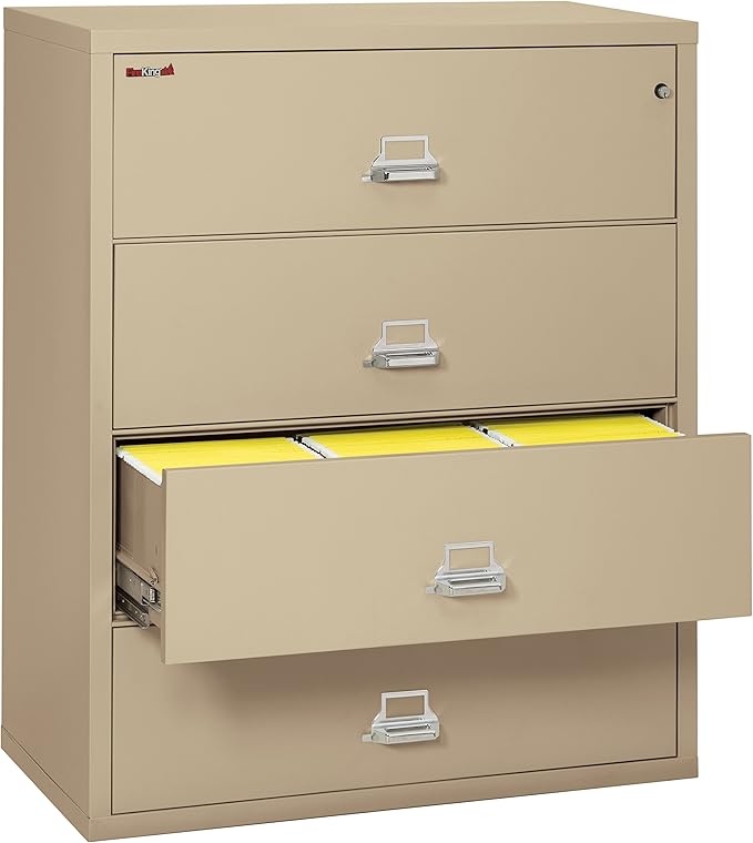 Fireking Fireproof Lateral File Cabinet (4 Drawers, Impact Resistant, Water Resistant), 44" W x 22" D, Parchment, Made in USA