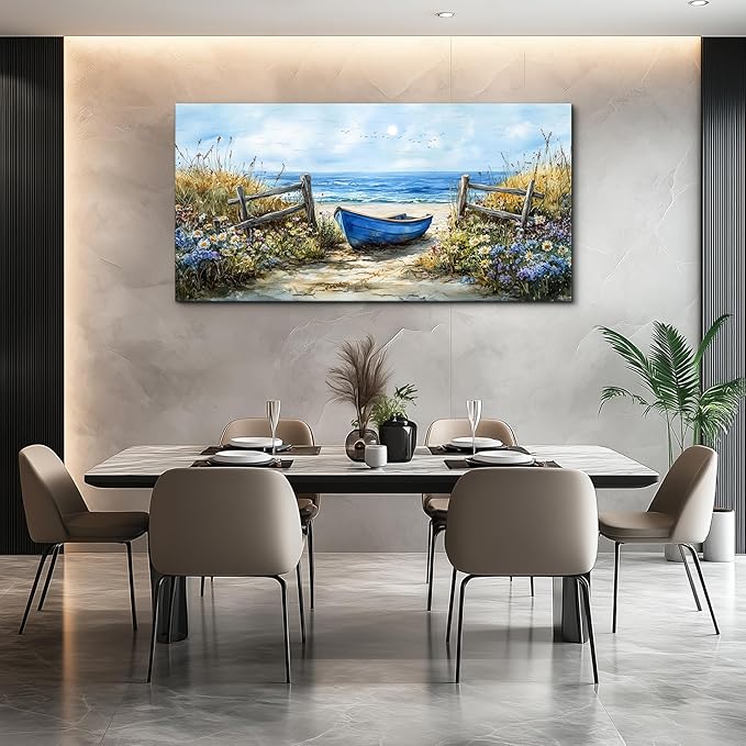 ZUITINGHUA Canvas Wall Art For Living Room Large Wall Decor For Office Bedroom Decorations Seaside Landscape Pictures Boat Painting Artwork Room Wall Mural Aesthetic Home Decor 30x60 In