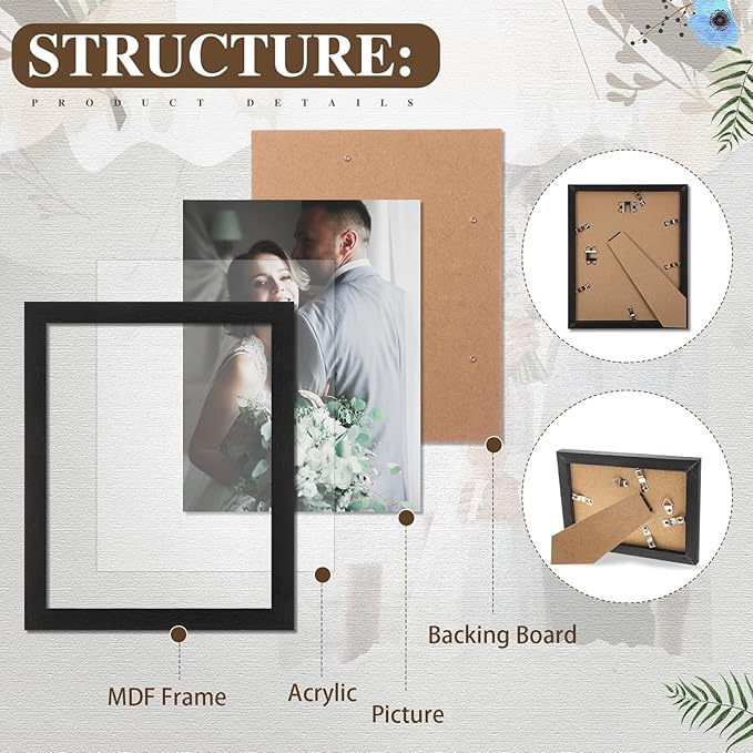 Namalu 20 Pcs Gallery Wall Frames Set Rustic Picture Frames Collage Assorted Photo Wall Decor Pack for Hanging or Tabletop Display Multi Sizes with 8 x 10, 5 x 7, 4 x 6 (Black)
