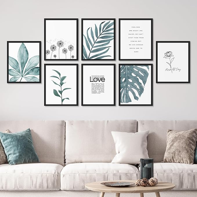 SIGNWIN Framed Poster Bathroom Decor, Wall Art Room Decor Multicolor for Living Room, Bedroom, Office Pastel Tropical Jungle Botanical Flower Plants Nature Abstract Shapes - 12"x16"x 8 Black