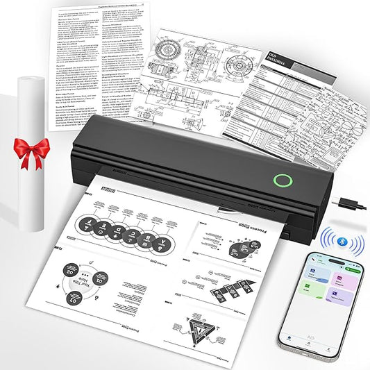 Portable Printers Wireless for Travel, Bluetooth Thermal Printer Supports 8.5" x 11" US Letter & A4 Size, Inkless Mobile Printer Work with Android iPhone Laptop for Home Office School, Black