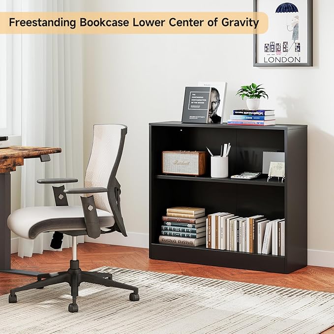 IRONMIX Metal Bookshelf, 2-Tier Black Bookshelf with Adjustable Shelves, Office Shelves, Open Small Bookshelf for Small Places, 39.3" Wide Cabint Display Case for Home Office, Library, Living Room