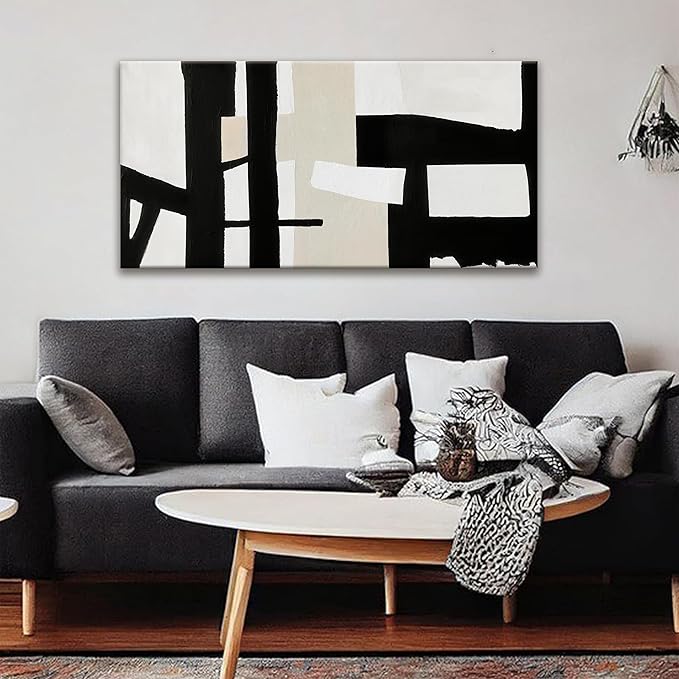 QSQ Abstract Black And White Wall Art Painting Canvas Art Wall Decor 20" W x 40" L Decorations Grey White Wall Art Office Home Wall Decor Canvas Picture Artwork For Bedroom Kitchen
