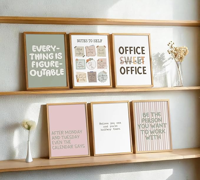 Office Inspirational Wall Art,Teamwork Motivational Wall Decor for Office,Workplace Canvas Wall Art Set of 6,Inspiring Quotes Poster Prints 8x10In Unframed