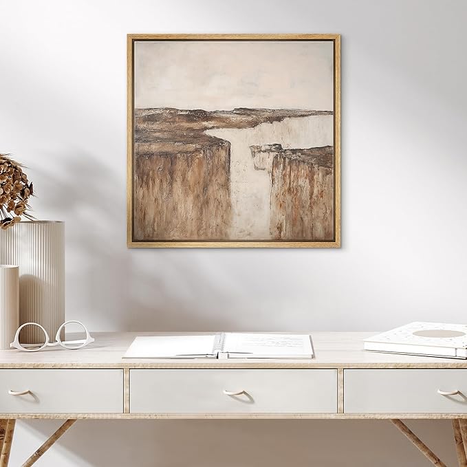 SIGNWIN Framed Canvas Print Wall Art Earthy Canyon Cliff Abstract Landscape Illustration Modern Art Decorative Nordic Minimal Calm/Zen for Living Room, Bedroom, Office - 16"x16" Natural