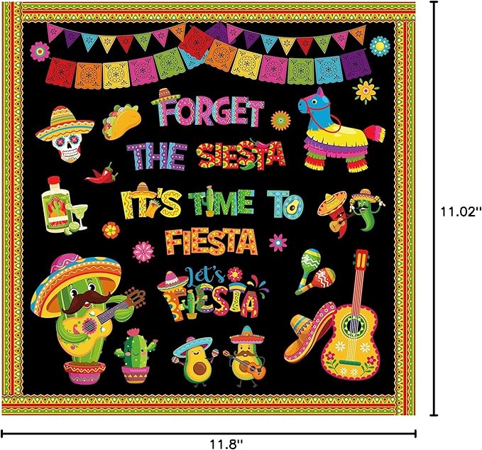 16 Sets Mexican Fiesta Bulletin Board Decoration Cinco De Mayo Cutouts Cactus Taco Mexican Fiesta Classroom Bulletin Board Cutouts Set with Adhesive Dots for Cinco De Mayo Class Home Decor
