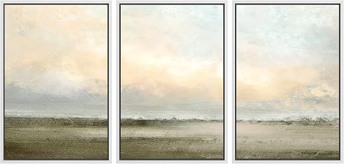 SIGNWIN Framed Canvas Print Wall Art Set Minimal Pastel Sunset Desert Landscape Nature Abstract Illustrations Modern Art Decorative Nordic Rustic for Living Room, Bedroom, Office - 16"x24"x3 White