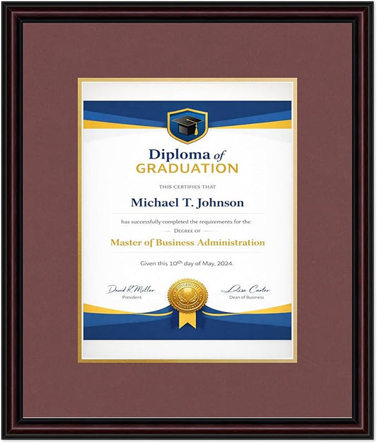 Diploma Frame Executive Brown with Dark Red Over Gold Double Mat - Fits 10 x 13 College Diploma (Portrait Traditional) Wall Display Made in the USA