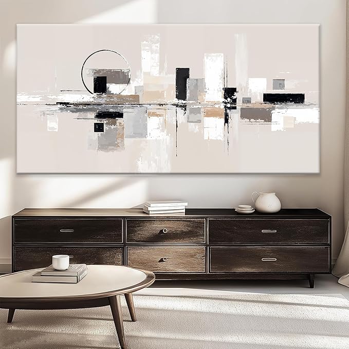 QSQ Large Abstract Wall Art For Living Room Painting Black White Wall Art Prints Minimalist Grey Brown Abstract Art Modern Canvas Art Wall Decor Picture For Bedroom Office Home Decoration 39" × 78"