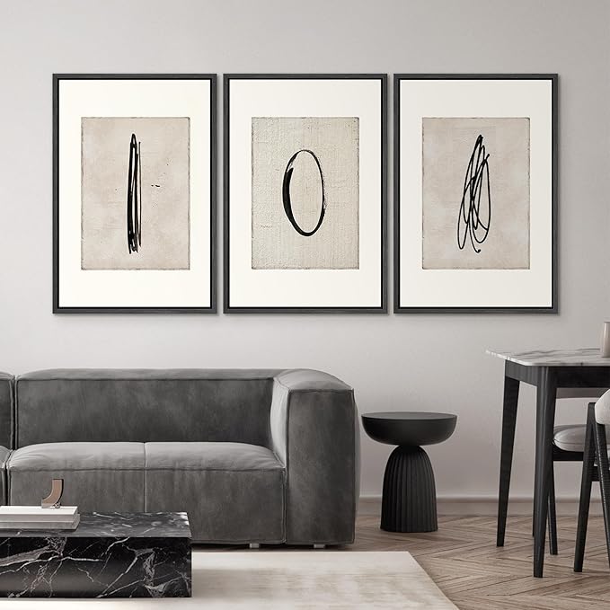 SIGNWIN Framed Canvas Print Wall Art Set Mid-Century Modern Paint Strokes Abstract Shapes Illustrations Modern Art Decorative Multicolor for Living Room, Bedroom, Office - 24"x36"x3 Black