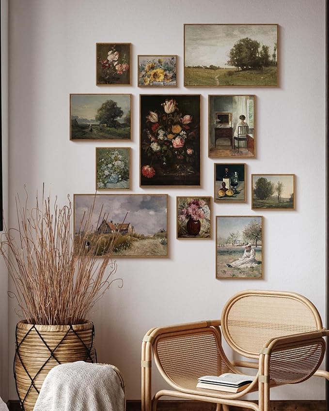 ARPEOTCY Vintage Framed Canvas Wall Art, Country Scenery Retro Painting Decor Aesthetic, Large Print Art, Landscape Wall Pictures for Living Room 16x24 Inch