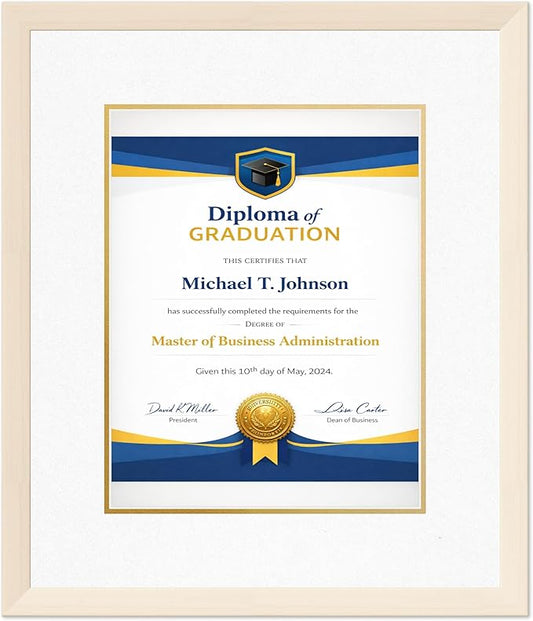 Diploma Frame Coastal Whitewash with Oyster Shell Over Gold Double Mat - Fits 11 x 14 College Diploma (Portrait) Wall Display Made in the USA