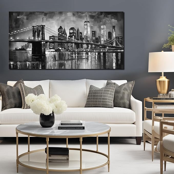 Brooklyn Bridge Wall Art for Living Room Large Size,Black and White Pictures for Wall Bedroom Office Corridor Wall Painting Ready to Hang 29 x 58 Inch
