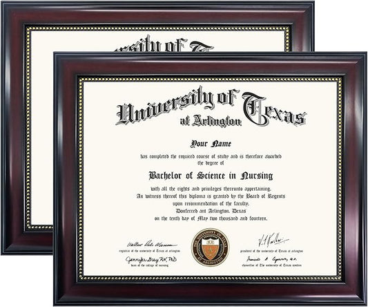 GraduationMall 8.5x11 Certificate Diploma Frame, UV Protection Acrylic, Mahogany with Gold Beads, Set of 2