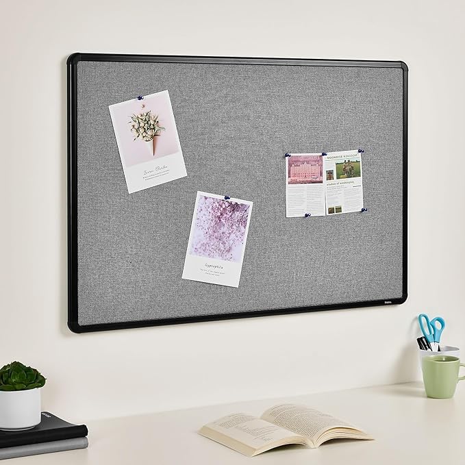 Staples Fabric Bulletin Board with Black Frame, 3' x 2' Wall Mounted Fabric Message Board for Home Office and Classroom