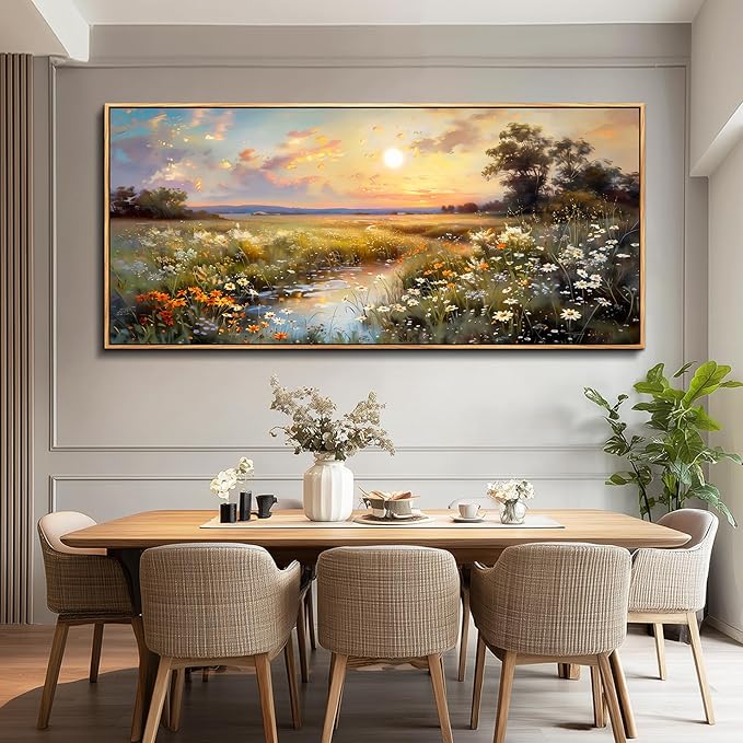 hyidecorart Wood Framed Wall Art For Living Room Farmhouse Bedroom Wall Painting Natural Scenery Wall Decor Artwork For Office Flowers And Trees Abstract Pictures Canvas Prints Hanging Decor 72x32