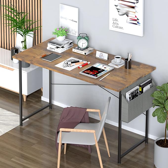 Small Space Writing Desk with Headphone Hooks, Modern Simple Design, Suitable for Study, Home Office and Living Room